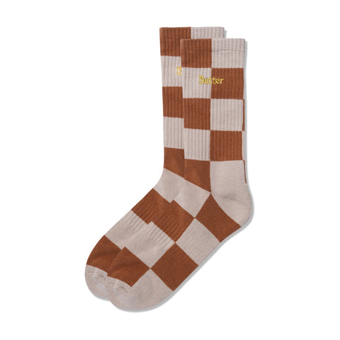 Butter Goods- Checkered Socks - Sand / Brown