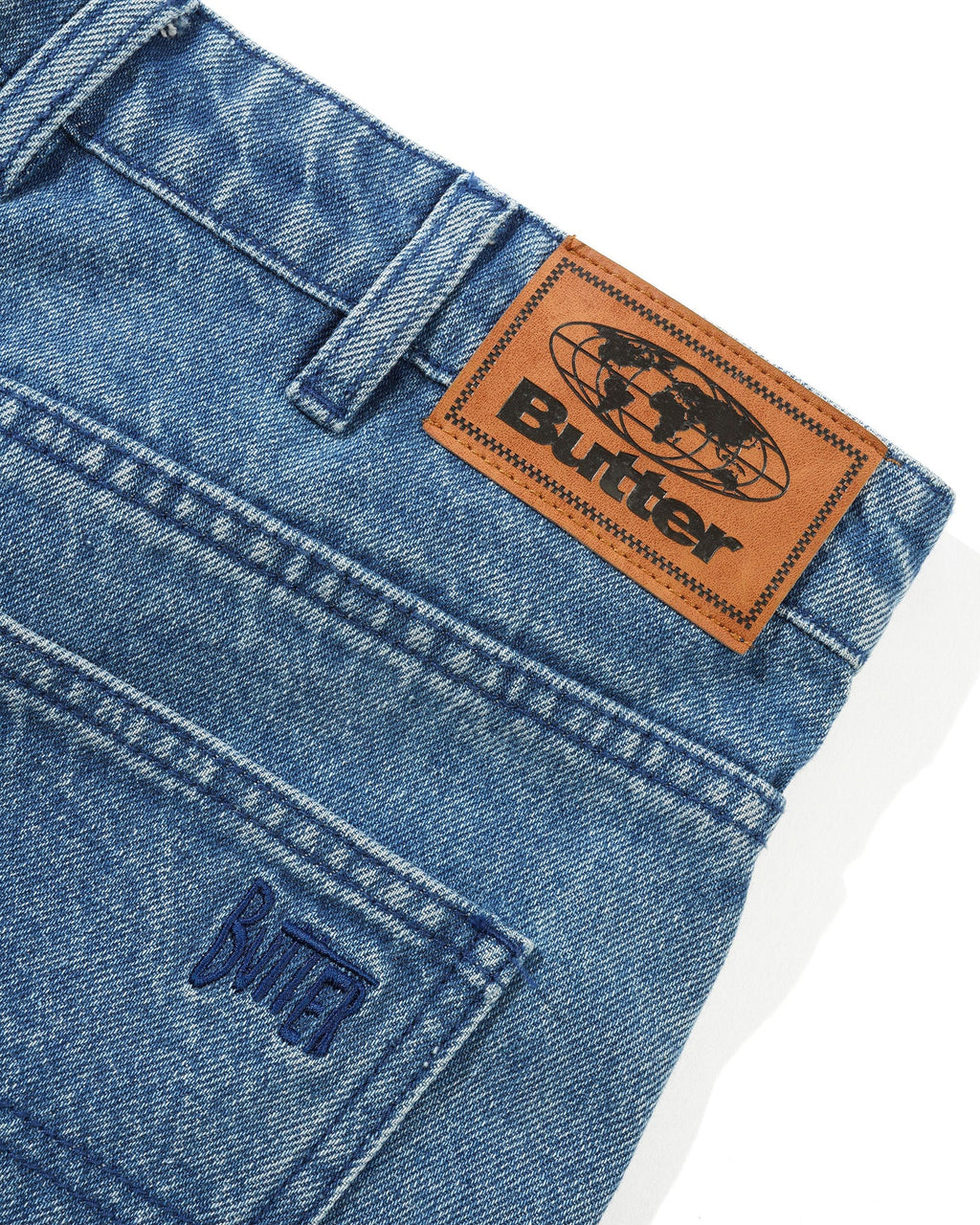 Straight Leg Denim Jeans - Distressed Indigo Clair