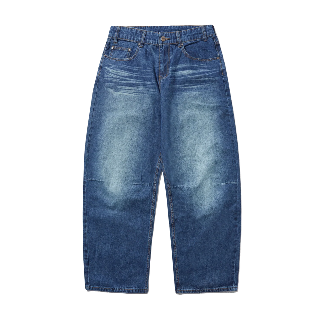 Wide Cut Denim Jeans - Dark Blue Slub