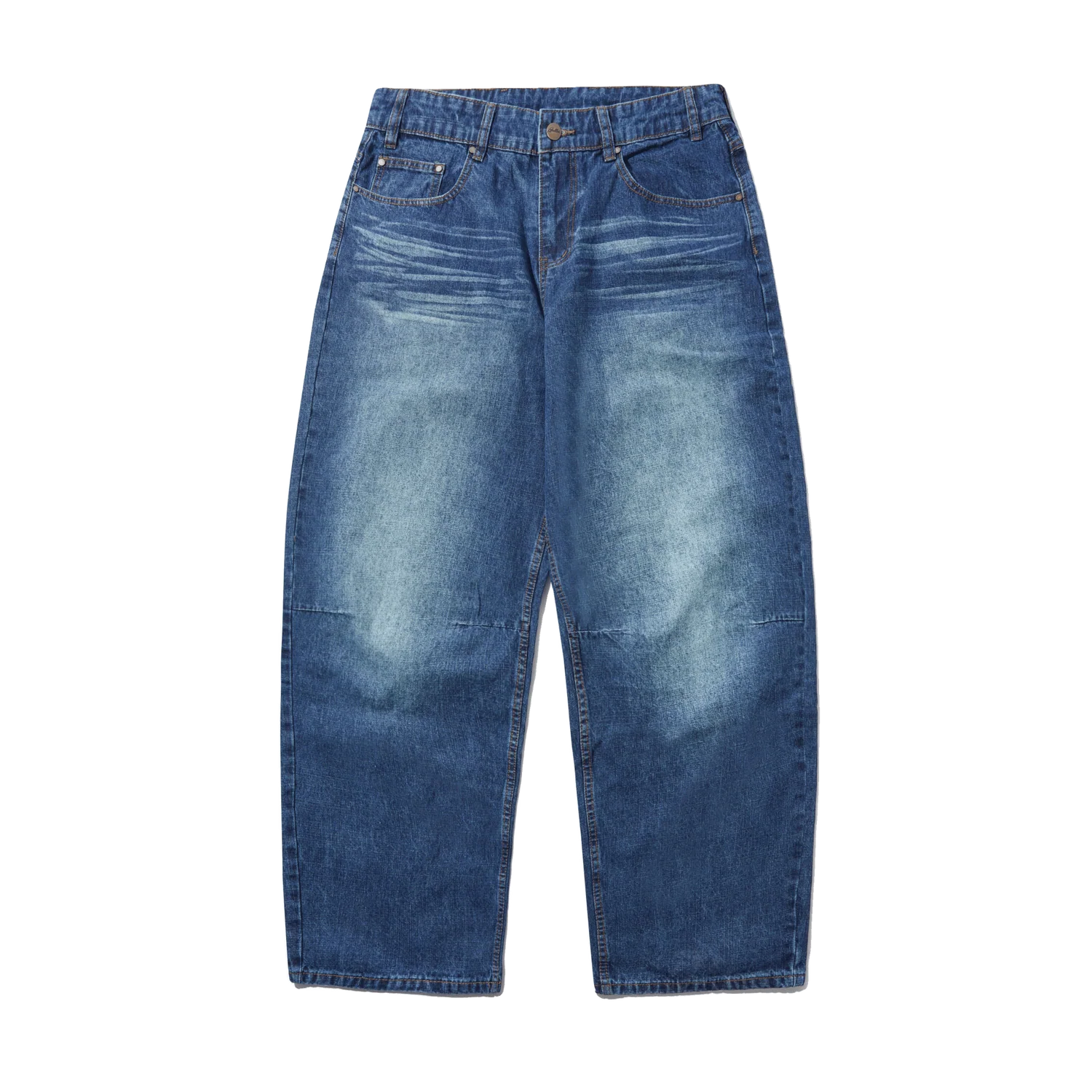 Wide Cut Denim Jeans - Dark Blue Slub